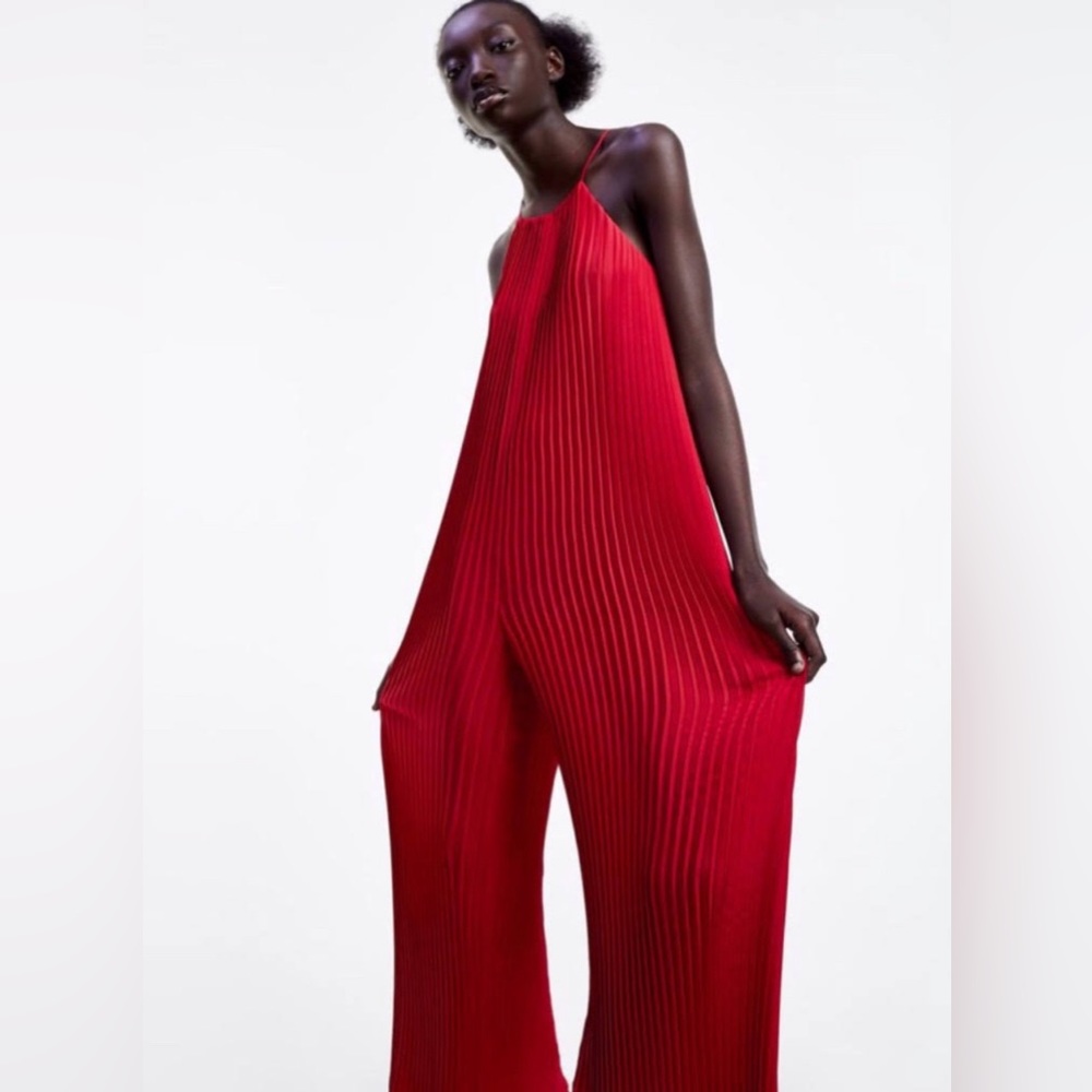 Zara Red Pleated Jumpsuit